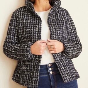 ANN TAYLOR Navy Tweed Puffer Coat